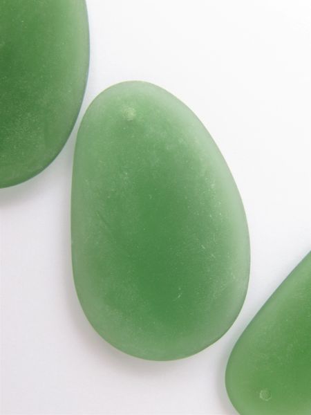 Cultured Sea GLASS PENDANT 52x32mm GREEN frosted transparent drilled matte finish bead supply for making jewelry