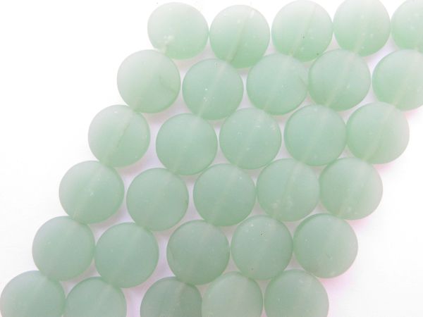 Cultured Sea Glass 15mm Coin OPAQUE SEAFOAM GREEN recycled round length drilled bead supply for making jewelry