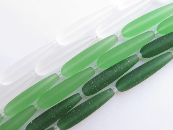 Cultured Sea Glass BEADS 38x9mm Teardrop Lighter GREEN assorted strands length drilled frosted matte fininsh bead suppy for making jewelry