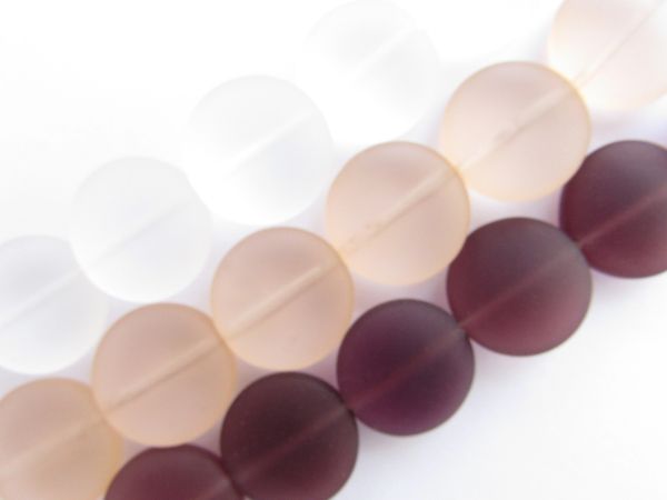 Cultured Sea Glass Beads 15mm coin PEACH 3 assorted strands transparent frosted matte finish bead supply