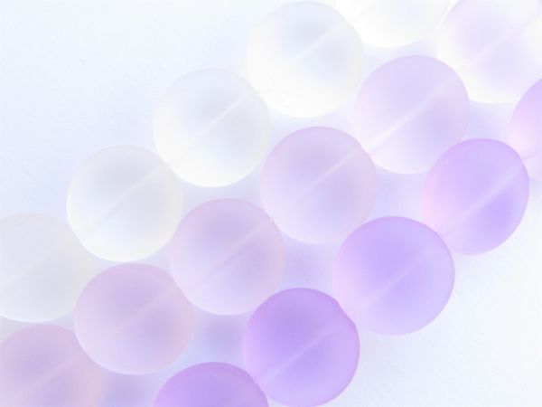 Cultured Sea Glass Beads 15mm coin Light PINK PURPLE assorted 3 strands drilled frosted matte finish bead supply