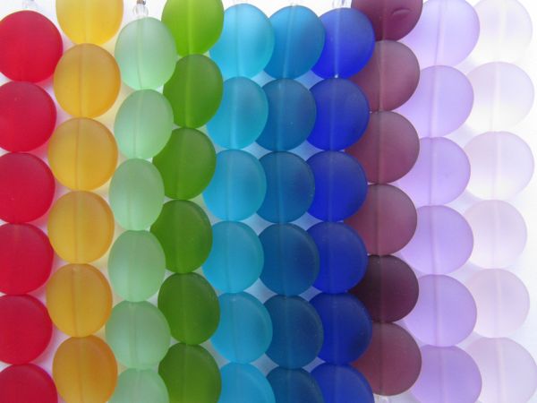 Cultured Sea Glass BEADS 15mm coin assorted 10 Strands frosted matte finish bead supply for making jewelry