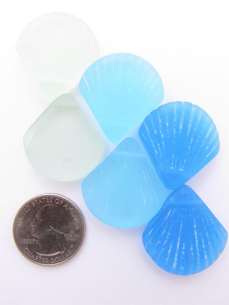 Cultured Sea Glass PENDANTS 30x28mm FLAT SHELL Light BLUE pairs frosted matte finish bead supply for making jewelry