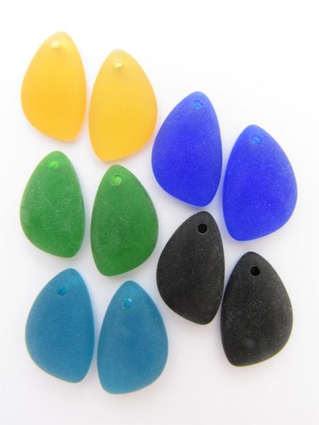 Cultured SEA GLASS PENDANTS Teardrop 21x13mm Assorted BOLD Colors Pairs top drilled flat back right and left bead supply making jewelry