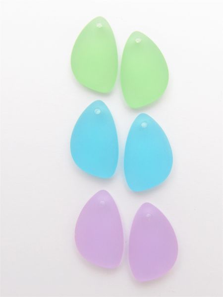 Cultured Sea Glass PENDANTS 21x13mm right & left flat back ASSORTED Colors 3 pairs bead supply for making jewelry