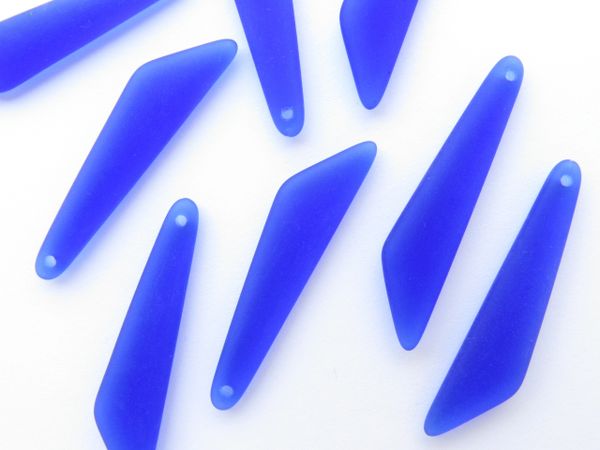 Cultured Sea Glass PENDANTS 40x9mm Elongated Fancy ROYAL BLUE Top Drilled frosted matte bead supply for making jewelry