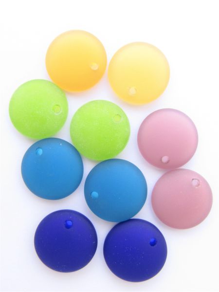 Cultured Sea GLASS PENDANTS 18mm Coin 5 pairs Assorted BOLD Colors frosted bead supply for making jewelry