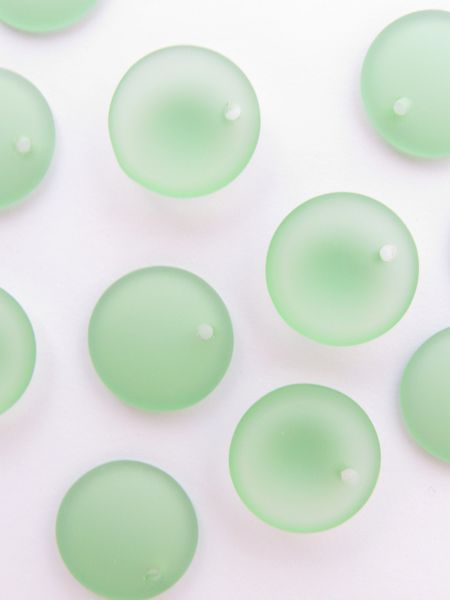 Cultured Sea Glass BEADS Pendants 18mm Concave COIN round Light GREEN frosted Top Drilled beads supply for making jewelry