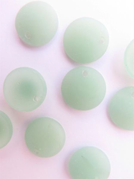 Opaque SEAFOAM GREEN Cultured Sea Glass BEADS Pendants 18mm Concave COIN round matte frosted top drilled bead supply making jewelry