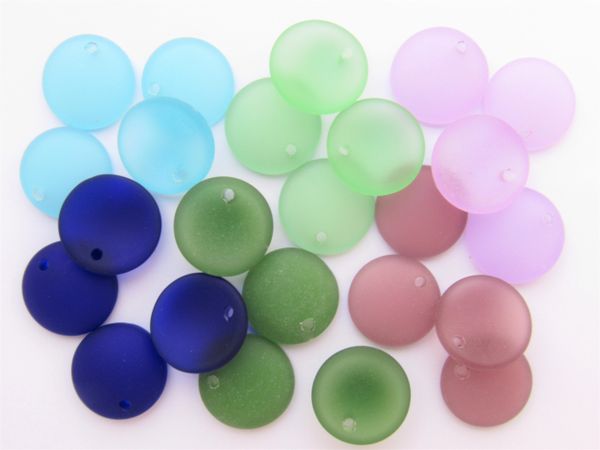 Assorted Cultured Sea Glass PENDANTS 18mm Concave Coin 24 pcs Top Drilled bead supply for making jewelry
