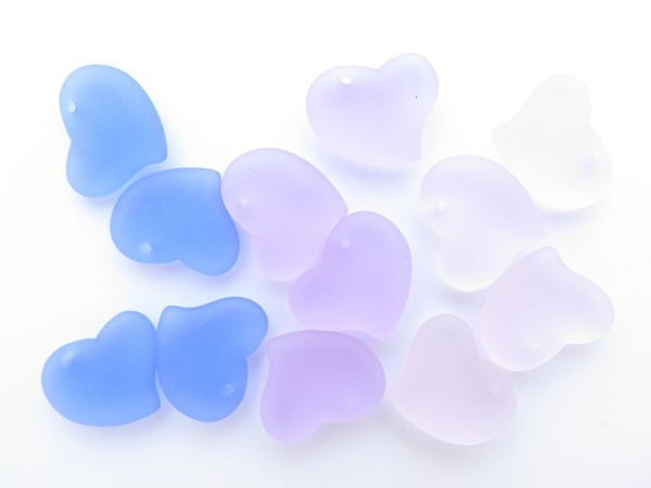 Cultured Sea Glass Heart PENDANTS 18mm Assorted PURPLE BLUE hearts top drilled bead supply for making jewelry