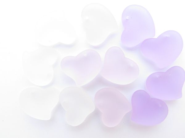 Cultured Sea Glass Heart PENDANTS 18mm Assorted Light PURPLE PINK hearts top drilled bead supply for making jewelry