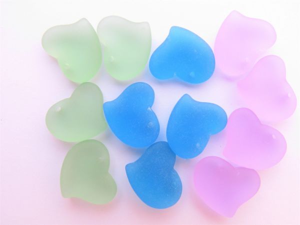 Cultured Sea Glass Heart PENDANTS 18mm ASSORTED pairs hearts top drilled bead supply for making jewelry