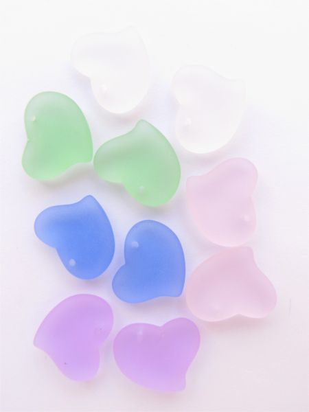 Cultured Sea Glass Heart PENDANTS Light Colors 18mm hearts drilled bead supply for making jewelry