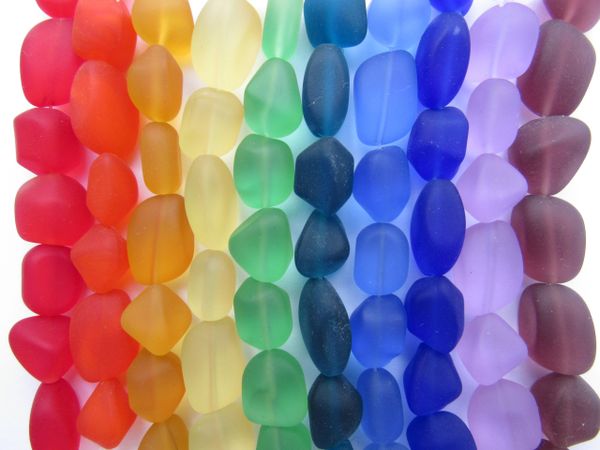 Cultured Sea Glass BEADS approximately 15mm 10 Strands assorted Free form frosted nugget bead supply for making jewelry
