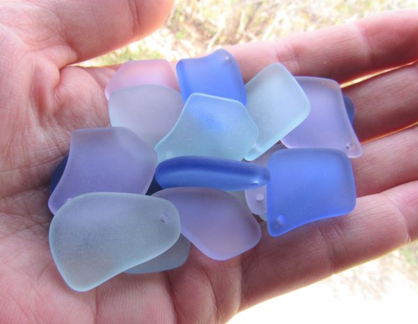 Cultured Sea Glass Pendants 1" Assorted light Seafoam Blue Pink Top Drilled frosted matte bead supply