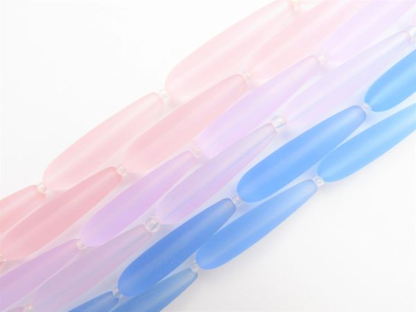 Cultured Sea Glass BEADS 38x9mm Teardrop PURPLE PINK BLUE assorted strands length drilled frosted matte fininsh bead suppy