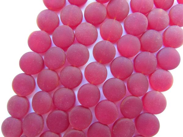 Cultured Sea Glass BEADS 12mm Coin DEEP RED frosted matte finish bead supply for making jewelry