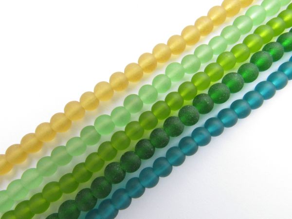 Cultured Sea Glass 4mm Round BEADS 5 strands assorted Yellow Green matte finish frosted for making jewelry making jewelry