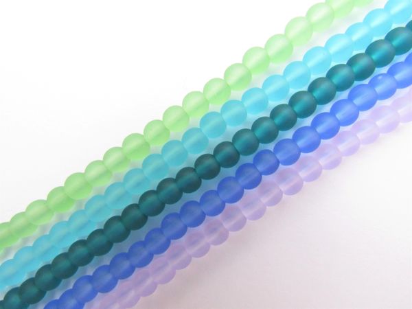 Cultured Sea Glass 4mm Round BEADS 5 strands ASSORTED matte finish frosted bead supply for making jewelry