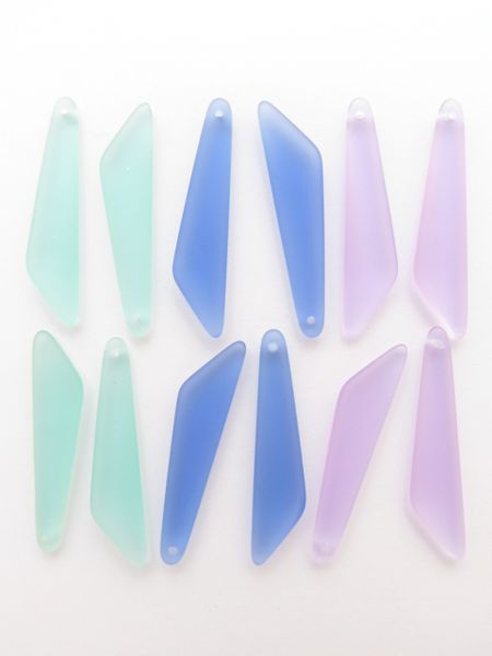 Cultured Sea Glass PENDANTS 40x9mm Elongated Fancy Triangle ASSORTED seafoam green blue purple top drilled bead supply for making jewelry