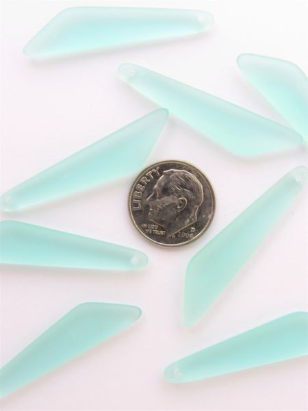 Seafoam GREEN Cultured Sea Glass PENDANTS 40x9mm Elongated Fancy top drilled frosted matte bead supply for making jewelry