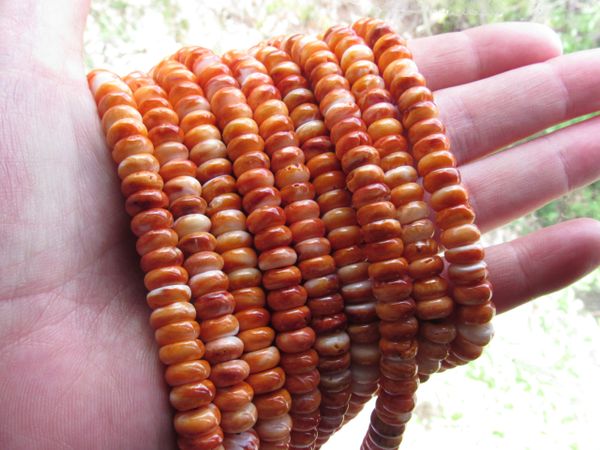 Orange Spiny Oyster SHELL BEADS 8mm Rondelle Genuine from Sea of Cortez bead supply for making jewelry