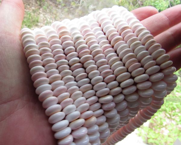 Natural PINK Conch Shell BEADS 10mm rondelles Smooth polished bead supply for making jewelry