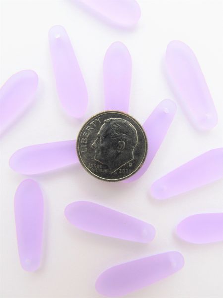 Cultured Sea Glass PENDANTS 22x6mm baby teardrop Periwinkle LIGHT PURPLE top drilled bead supply for making jewelry