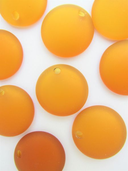 Cultured Sea Glass PENDANTS 25mm Concave Coin AMBER frosted top drilled bead supply for making jewelry