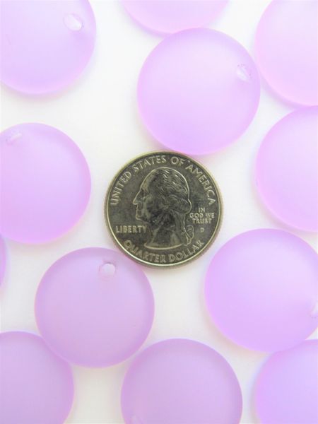 Cultured Sea Glass PENDANTS 25mm Concave Coin LIGHT PURPLE recycled glass beads top drilled bead supply for making jewelry