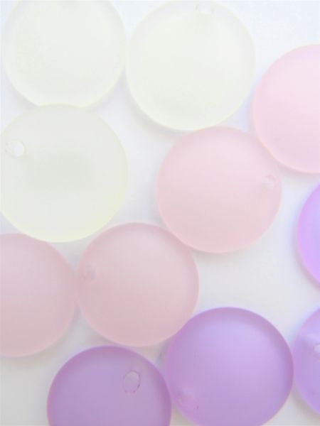 Cultured Light PINK PURPLE Sea Glass PENDANTS 25mm Concave Coin round drilled pairs bead supply for making jewelry