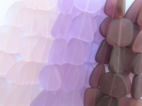 Cultured Sea Glass BEADS 22-24mm PINK PURPLE Flat Free form frosted Hanks bulk bead supply for making jewelry