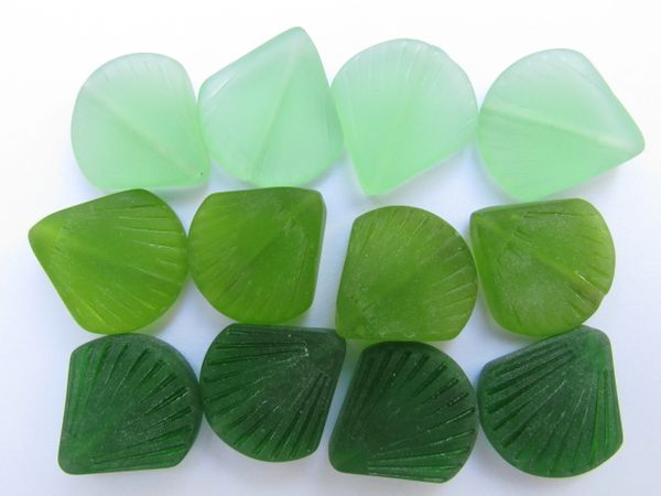 Cultured Sea Glass BEADS 21x19mm flat Shell Assorted Green length drilled bead supply for making beach jewelry