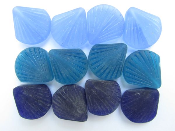 Cultured Sea Glass BEADS 21x19mm flat Shell Assorted Dark BLUE length drilled bead supply for making beach jewelry