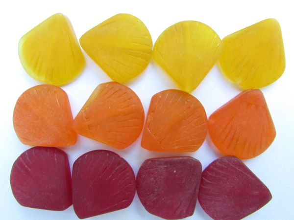 Cultured Sea Glass BEADS 21x19mm flat Shell RED ORANGE YELLOW length drilled bead supply for making jewelry