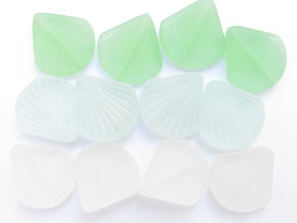 Cultured Sea Glass BEADS 21x19mm flat Shell CLEAR LIGHT GREEN length drilled bead supply for making beach jewelry