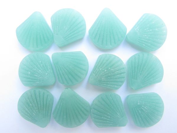 Cultured Sea Glass BEADS 21x19mm flat Shell OPAQUE SEAFOAM GREEN bead supply for making beach jewelry