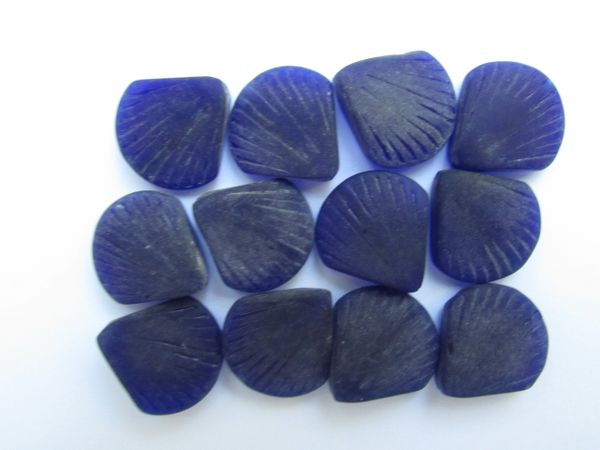 Cultured Sea Glass BEADS 21x19mm flat Shell ROYAL BLUE bead supply for making beach jewelry