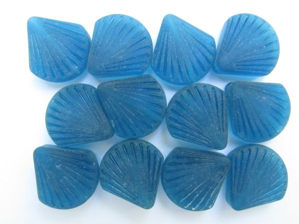 Cultured Sea Glass BEADS 21x19mm flat Shell TEAL length drilled bead supply for making jewelry