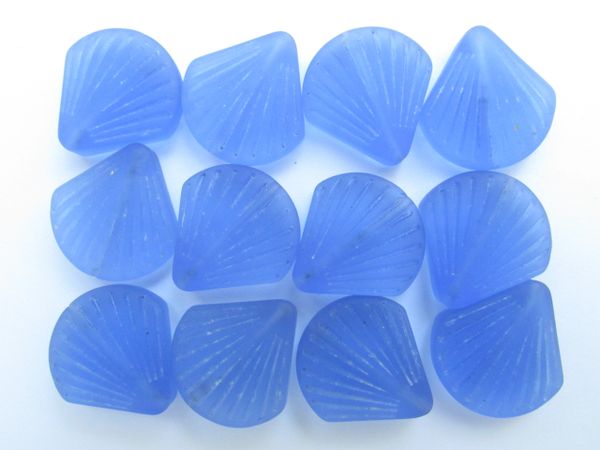 Cultured Sea Glass BEADS 21x19mm flat Shell CORNFLOWER BLUE length drilled bead supply for making jewelry
