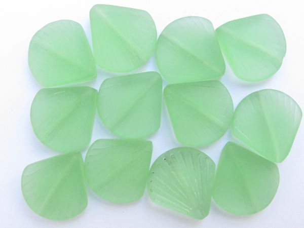 Cultured Sea Glass BEADS 21x19mm flat Shell LIGHT GREEN length drilled bead supply for making jewelry
