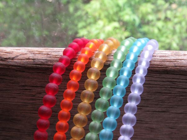 Cultured Sea Glass BEADS 4mm Round RAINBOW 6 strands bead supply for making jewelry