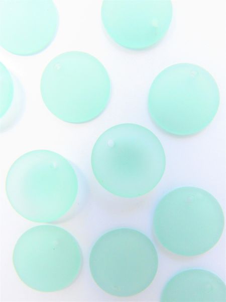 Cultured Sea Glass BEADS Pendants 18mm Concave COIN round Autumn SEAFOAM GREEN frosted Drilled bead supply for making jewelry