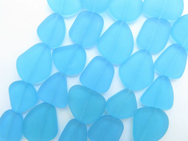 Cultured Sea Glass BEADS 22-25mm AQUA BLUE frosted flat free form beads supply for making jewelry