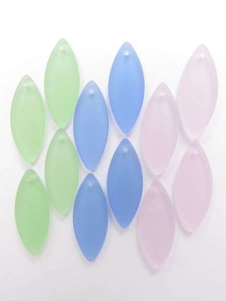 Cultured Sea Glass PENDANTS 33x13mm Marquise ASSORTED colors Pinched Oval bead supply for making jewelry