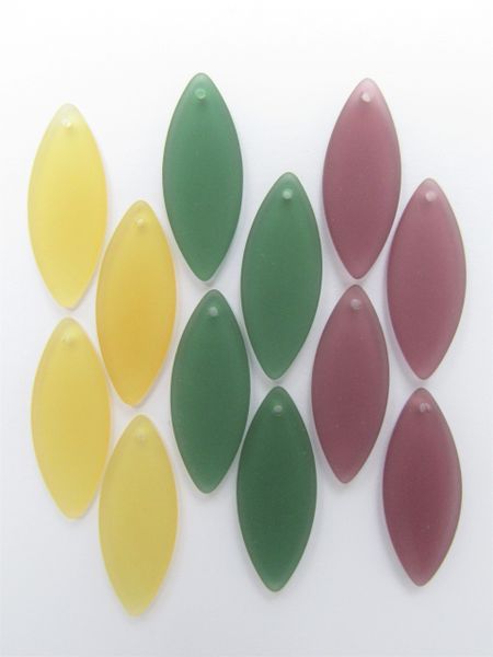 Cultured Sea Glass PENDANTS 33x13mm Marquise BOLD colors top drilled frosted bead supply for making jewelry