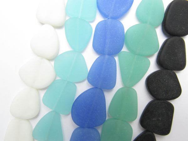 Cultured Sea Glass BEADS 22-24mm OPAQUE assorted 5 strands flat free form frosted for making jewelry