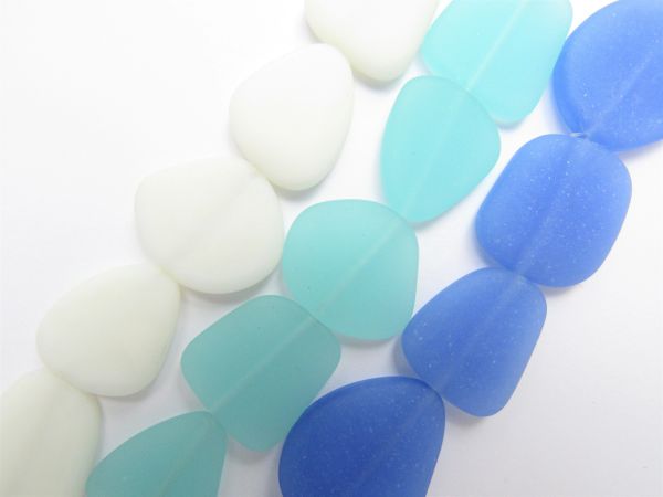 Cultured Sea Glass BEADS Assorted 22-24mm OPAQUE Blue Seafoam White frosted matte finish bead supply for making jewelry
