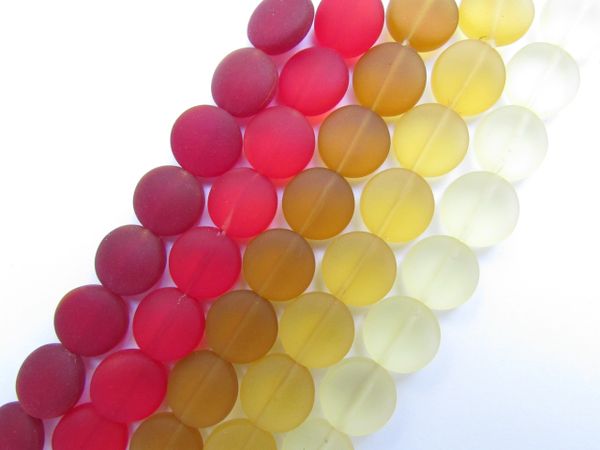 Cultured Sea Glass BEADS 12mm Coin puffed round RED YELLOW Strands bead supply for making jewelry